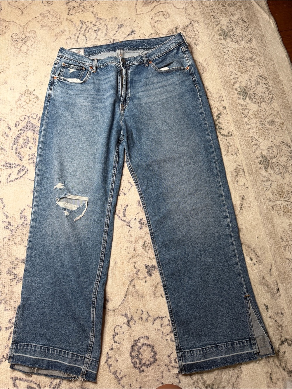 GAP Medium Blue Distressed Wide-Leg Jeans